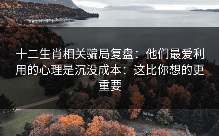 十二生肖相关骗局复盘：他们最爱利用的心理是沉没成本：这比你想的更重要
